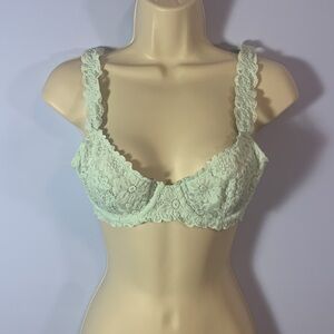 Aerie HAPPY lace wire bra mint green sea foam unlined 32C lace floral straps
